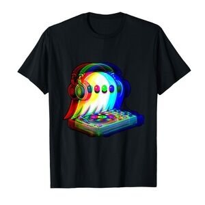 Black Graphic Tee with Colorful DJ Design